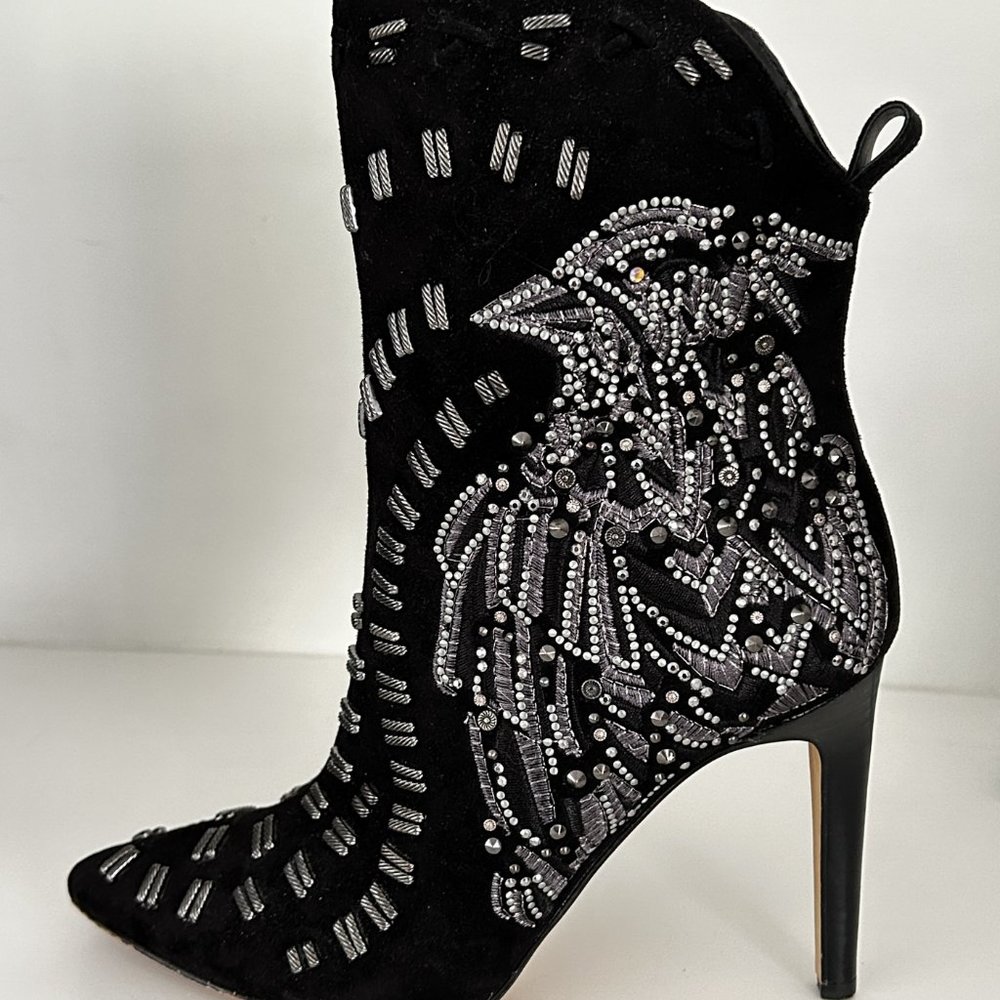 Sam Edelman Melina Black Bootie Suede Embellished Size 7.5